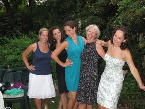 Lynny with her 4 girls at Tasha's (turquoise dress) wedding. Her Dad wasn't there to walk her down the aisle but they figured out how to miss him and have fun all at once.